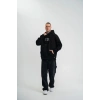 Erkek 3 İplik Pamuklu Kapüşonlu Baskılı Cepli Oversize Sweatshirt Hoodie - Siyah
