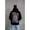 Erkek 3 İplik Pamuklu Kapüşonlu Baskılı Cepli Oversize Sweatshirt Hoodie - Siyah