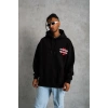 Erkek 3 İplik Pamuklu Kapüşonlu Baskılı Cepli Oversize Sweatshirt Hoodie - Siyah
