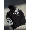 Erkek 3 İplik Pamuklu Kapüşonlu Baskılı Cepli Oversize Sweatshirt Hoodie - Siyah