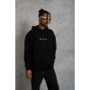 Erkek 3 İplik Pamuklu Kapüşonlu Baskılı Cepli Oversize Sweatshirt Hoodie - Siyah