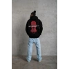 Erkek 3 İplik Pamuklu Kapüşonlu Baskılı Cepli Oversize Sweatshirt Hoodie - Siyah