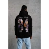 Erkek 3 İplik Pamuklu Kapüşonlu Baskılı Cepli Oversize Sweatshirt Hoodie - Siyah