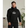 Erkek 3 İplik Pamuklu Kapüşonlu Baskılı Cepli Oversize Sweatshirt Hoodie - Siyah