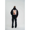 Erkek 3 İplik Pamuklu Kapüşonlu Baskılı Cepli Oversize Sweatshirt Hoodie - Siyah