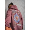 Erkek 3 İplik Pamuklu Kapüşonlu Baskılı Cepli Sweatshirt Hoodie - Gül Kurusu
