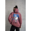 Erkek 3 İplik Pamuklu Kapüşonlu Baskılı Cepli Sweatshirt Hoodie - Gül Kurusu