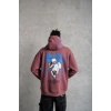 Erkek 3 İplik Pamuklu Kapüşonlu Baskılı Cepli Sweatshirt Hoodie - Gül Kurusu