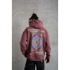 Erkek 3 İplik Pamuklu Kapüşonlu Baskılı Cepli Sweatshirt Hoodie - Gül Kurusu