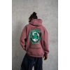Erkek 3 İplik Pamuklu Kapüşonlu Baskılı Cepli Sweatshirt Hoodie - Gül Kurusu