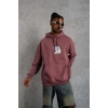 Erkek 3 İplik Pamuklu Kapüşonlu Baskılı Cepli Sweatshirt Hoodie - Gül Kurusu