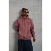Erkek 3 İplik Pamuklu Kapüşonlu Baskılı Cepli Sweatshirt Hoodie - Gül Kurusu