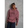 Erkek 3 İplik Pamuklu Kapüşonlu Baskılı Cepli Sweatshirt Hoodie - Gül Kurusu