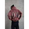 Erkek 3 İplik Pamuklu Kapüşonlu Baskılı Cepli Sweatshirt Hoodie - Gül Kurusu