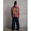 Erkek 3 İplik Pamuklu Kapüşonlu Baskılı Cepli Sweatshirt Hoodie - Gül Kurusu