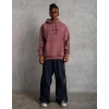 Erkek 3 İplik Pamuklu Kapüşonlu Baskılı Cepli Sweatshirt Hoodie - Gül Kurusu