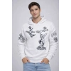 Erkek 3 İplik Pamuklu Kapüşonlu Baskılı SweatShirt hoodie - Beyaz