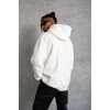 Erkek 3 İplik Pamuklu Kapüşonlu Cepli Düz Oversize Hoodie Sweatshirt - Beyaz