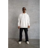 Erkek 3 İplik Pamuklu Kapüşonlu Cepli Düz Oversize Hoodie Sweatshirt - Beyaz