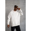 Erkek 3 İplik Pamuklu Kapüşonlu Cepli Düz Oversize Hoodie Sweatshirt - Beyaz