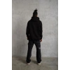 Erkek 3 İplik Pamuklu Kapüşonlu Cepli Düz Oversize Hoodie Sweatshirt - Siyah