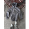 Erkek 3 İplik Pamuklu Kapüşonlu Kanguru Cepli Baskılı Oversize Hoodie Sweatshirt - Gri