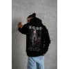 Erkek 3 İplik Pamuklu Kapüşonlu Kanguru Cepli Baskılı Oversize Hoodie Sweatshirt - Siyah