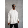 Erkek 3 İplik Pamuklu Kapüşonlu Kanguru Cepli Sweatshirt Hoodie - Beyaz