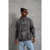 Erkek 3 İplik Pamuklu Kapüşonlu Kanguru Cepli Sweatshirt Hoodie -  Gri