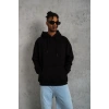 Erkek 3 İplik Pamuklu Kapüşonlu Kanguru Cepli Sweatshirt Hoodie -  Siyah