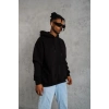 Erkek 3 İplik Pamuklu Kapüşonlu Kanguru Cepli Sweatshirt Hoodie -  Siyah