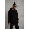 Erkek 3 İplik Pamuklu Kapüşonlu Kanguru Cepli Sweatshirt Hoodie -  Siyah