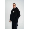 ERKEK 3 İplik Pamuklu Kapüşonlu Patchli Nakışlı Hoodie SweatShirt - Siyah