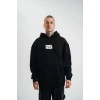 ERKEK 3 İplik Pamuklu Kapüşonlu Patchli Nakışlı Hoodie SweatShirt - Siyah