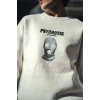 Erkek 3 iplik pamuklu Kışlık Bisiklet Yaka Baskılı SweatShirt - Beyaz