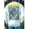 Erkek 3 iplik pamuklu Kışlık Bisiklet Yaka Baskılı SweatShirt - Beyaz