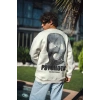 Erkek 3 iplik pamuklu Kışlık Bisiklet Yaka Baskılı SweatShirt - Beyaz