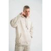 ERKEK  3 iplik Pamuklu Oversize Kapşonlu Yıkamalı SweatShirt Hoodie - Krem