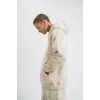 ERKEK  3 iplik Pamuklu Oversize Kapşonlu Yıkamalı SweatShirt Hoodie - Krem