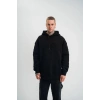 Erkek 3 İplik Pamuklu Oversize Kapüşonlu Nakışlı Hoodie SweatShirt - Siyah