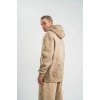 ERKEK 3 iplik Pamuklu Oversize Kapüşonlu Yıkamalı Hoodie SweatShirt - Bej