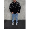 Erkek 3 iplik pamuklu Yıldırım Baskılı Bisiklet Yaka SweatShirt - Siyah