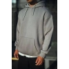 Erkek 3 İplik Penye Kapüşonlu Basic SweatShirt Hoodie - Boyalı Gri