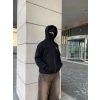 Erkek 3 iplik Samuray kapüşonlu ZIP Fermuarlı SweatShirt Hoodie - Siyah