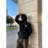 Erkek 3 iplik Samuray kapüşonlu ZIP Fermuarlı SweatShirt Hoodie - Siyah
