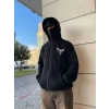 Erkek 3 iplik Samuray kapüşonlu ZIP Fermuarlı SweatShirt Hoodie - Siyah