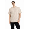 Erkek Asit Yıkama Bisiklet Yaka Kısa Kollu Oversize T-Shirt Tişört - Bej