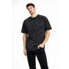 Erkek Asit Yıkama Bisiklet Yaka Kısa Kollu Oversize T-Shirt Tişört - Siyah