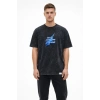 Erkek Asit Yıkamalı Oversize Tişört Bisiklet Yaka Kısa Kol T-shirt - Siyah