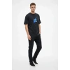 Erkek Asit Yıkamalı Oversize Tişört Bisiklet Yaka Kısa Kol T-shirt - Siyah